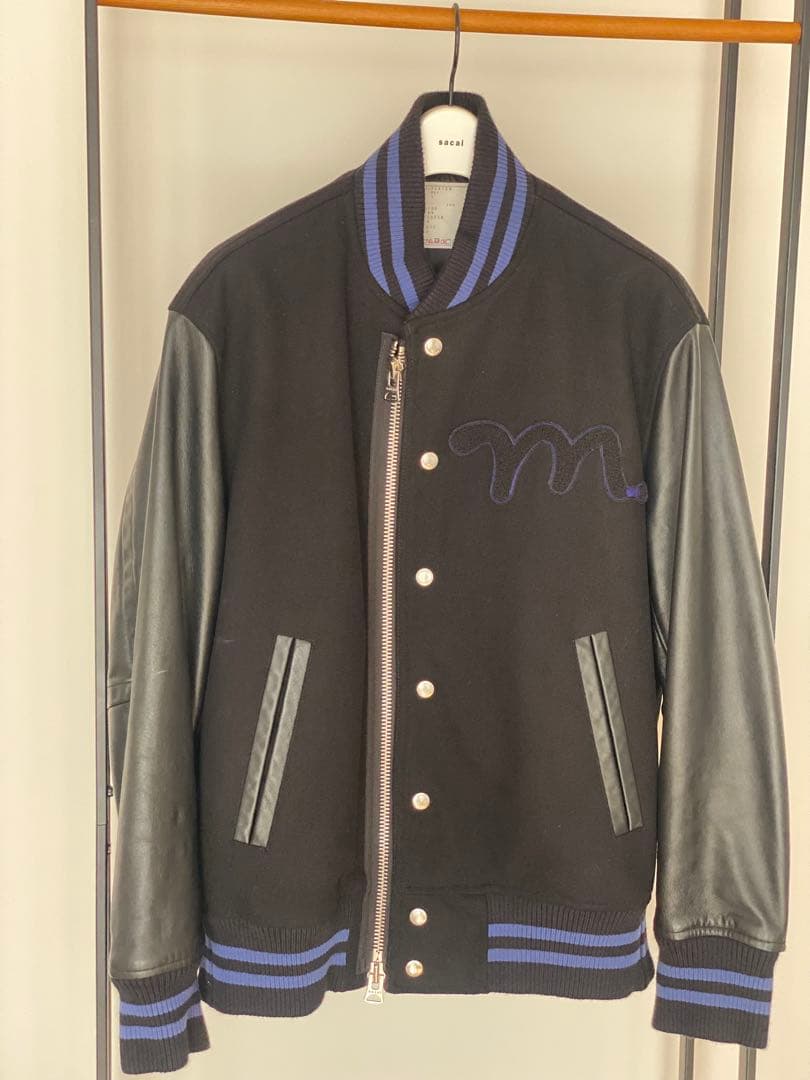 sacai サカイ　メンズスタジャン ウール レザー 中古・古着通販】sacai (サカイ) 袖レザースタジャン ネイビー サイズ