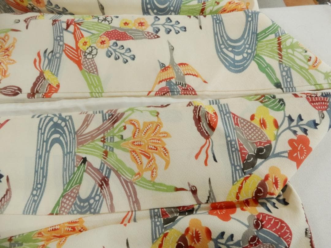 正絹・紅型染め小紋袷着物・顔料・手刷し・流水・貝・鳥・お花 - メルカリ