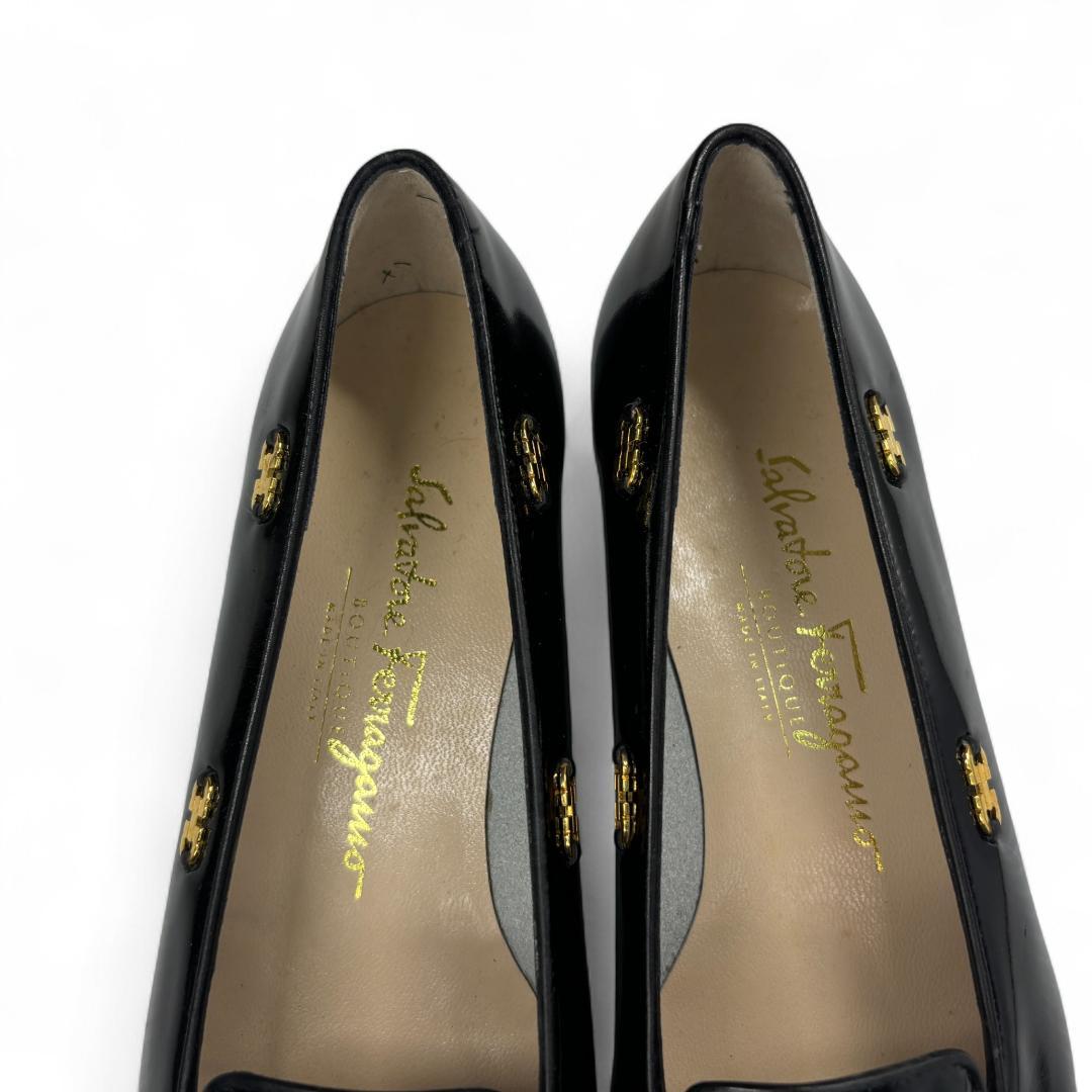 美品 フェラガモ ガンチーニ フラットシューズ 黒 6.5C 約24cm