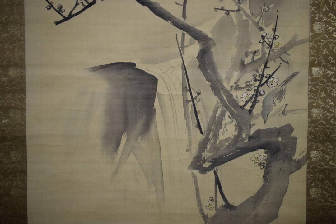 模写/圓山応挙/山応挙/白梅に鴬図/絹表装/布袋屋掛軸HI-74の通販｜www