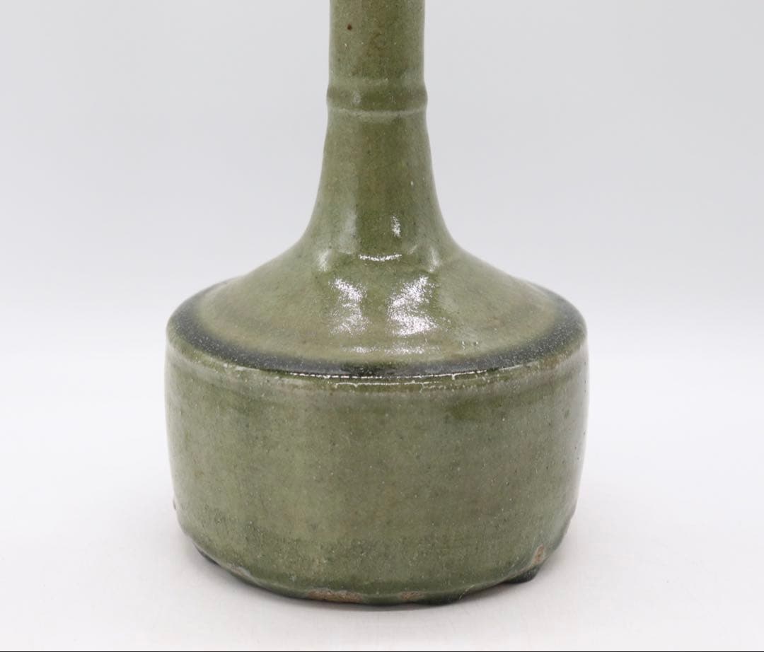 坂田甚内作　緑釉瓶　花入　送料込み250612