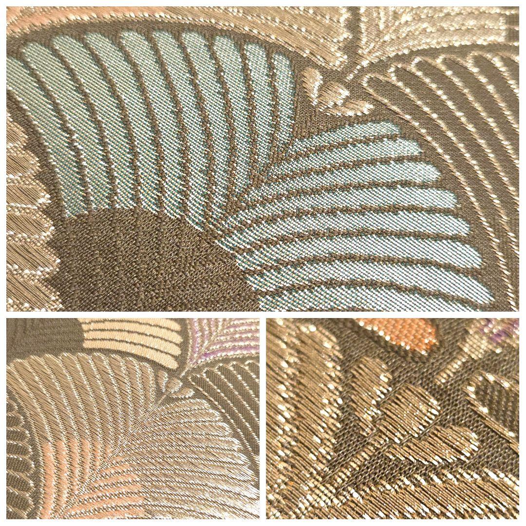 A◇着物くつろぎ 松葉青海波 金糸 六通 正絹 フォーマルな袋帯 25