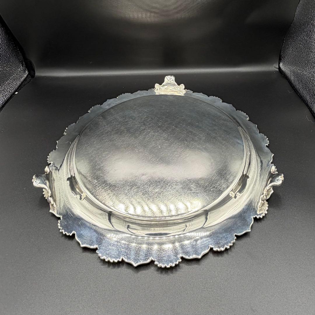 英国ビンテージ＞シルバープレート 脚付きのトレイ サルヴァ 銀盆