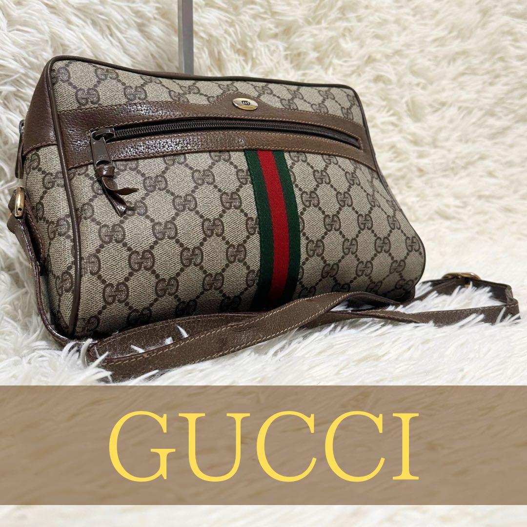 値下げ 紙タグ グッチ シェリーライン GGキャンバス レザー ショルダー