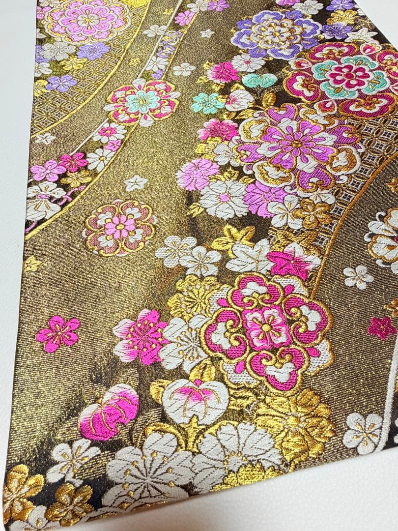 高級 袋帯 正絹 六通柄 ゴールド パープル 花文様 訪問着 振袖 付け