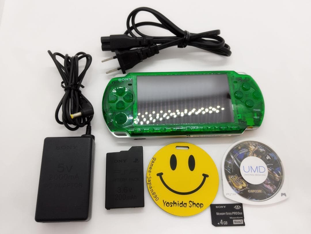 PSP 3000 すぐ遊べるセット【美品・カスタム】スケルトン　グリーン 美品】SONY PSP-3000 グリーン 希少色 すぐ遊べる 29-5｜Yahoo!フリマ