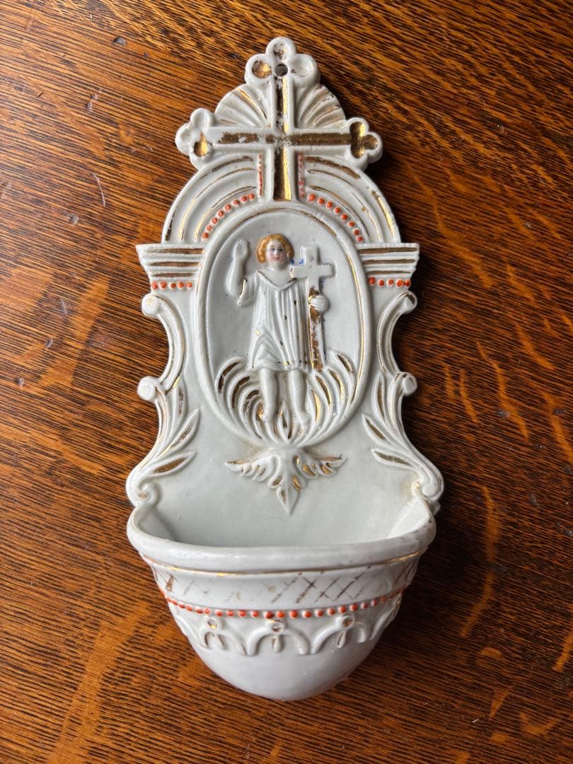 フランス　アンティーク　ベニチエ　　聖水盤 フランス製ベニチエ｜女性天使の聖水盤 陶磁器製