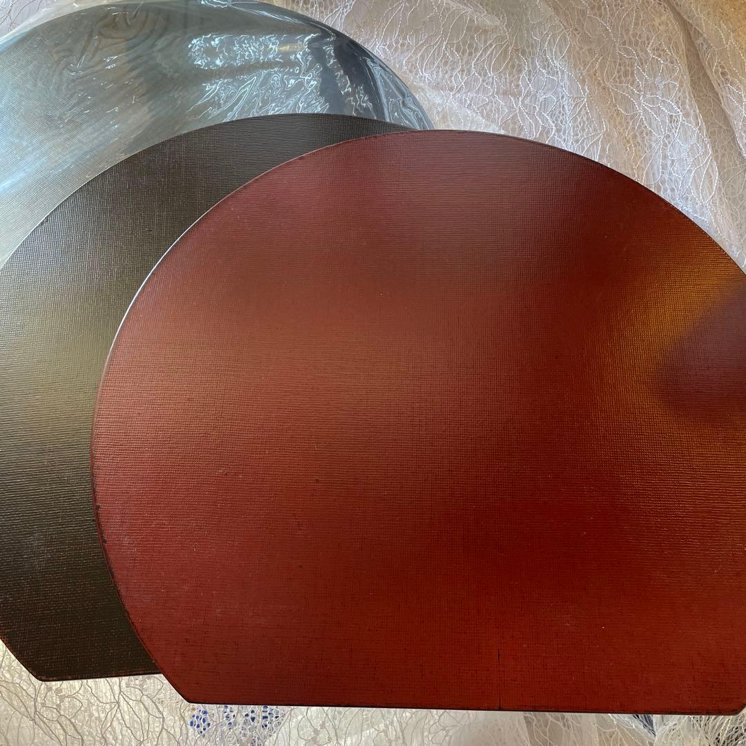 越前漆器　両面布張半月膳ランチョンマット 3枚セット　天然木(折敷) 半月膳 36×32cm 漆塗り 天然木 ランチョンマット （ お盆 トレー 半月