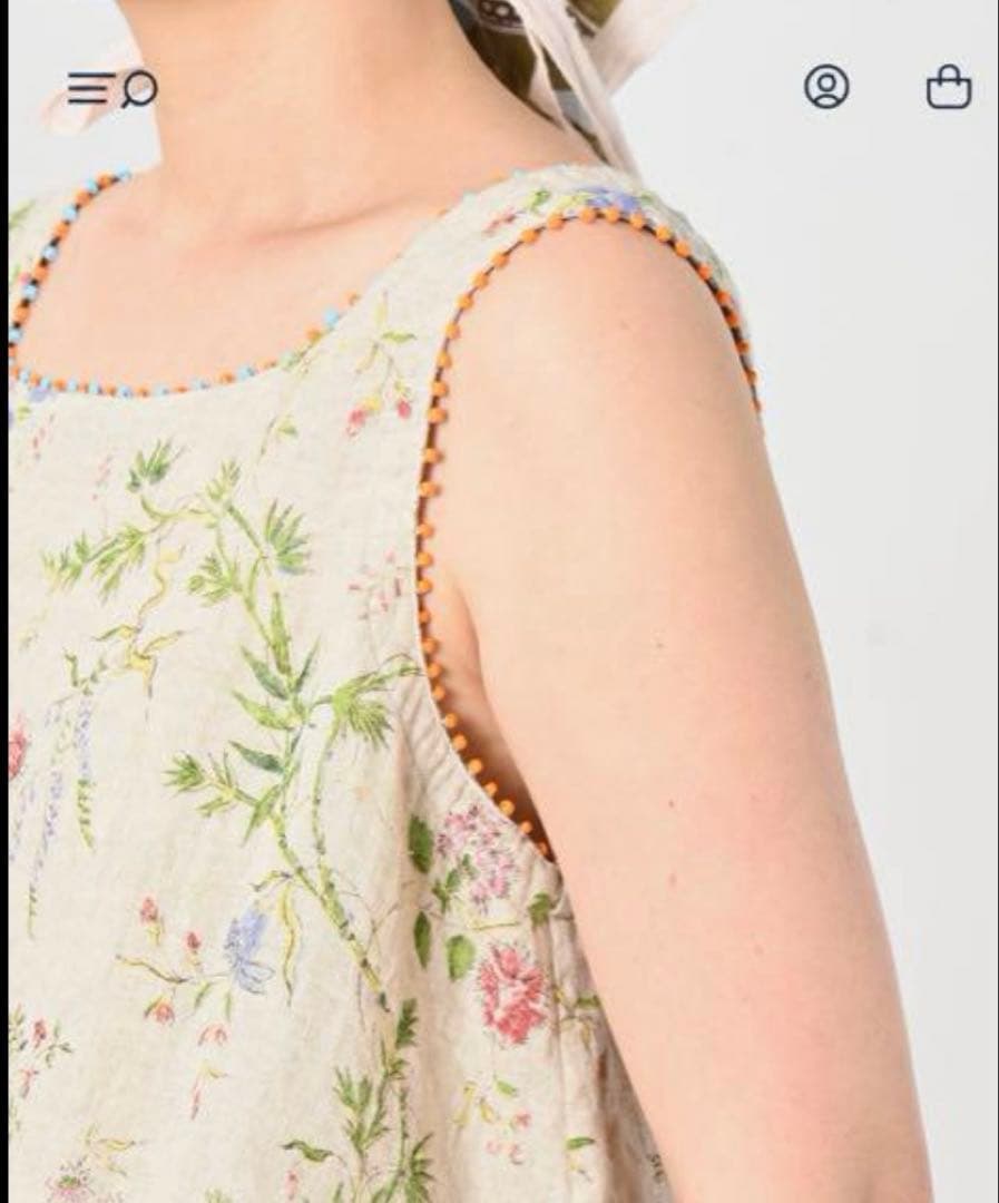 45R インド綿麻二重織フラワープリントのぽよんキャミソール 02サイズ 9/