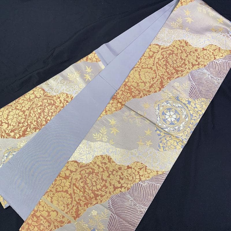 512my3◇老舗 川島織物謹製 フォーマル袋帯 花唐草 荒波 桜楓文◇美