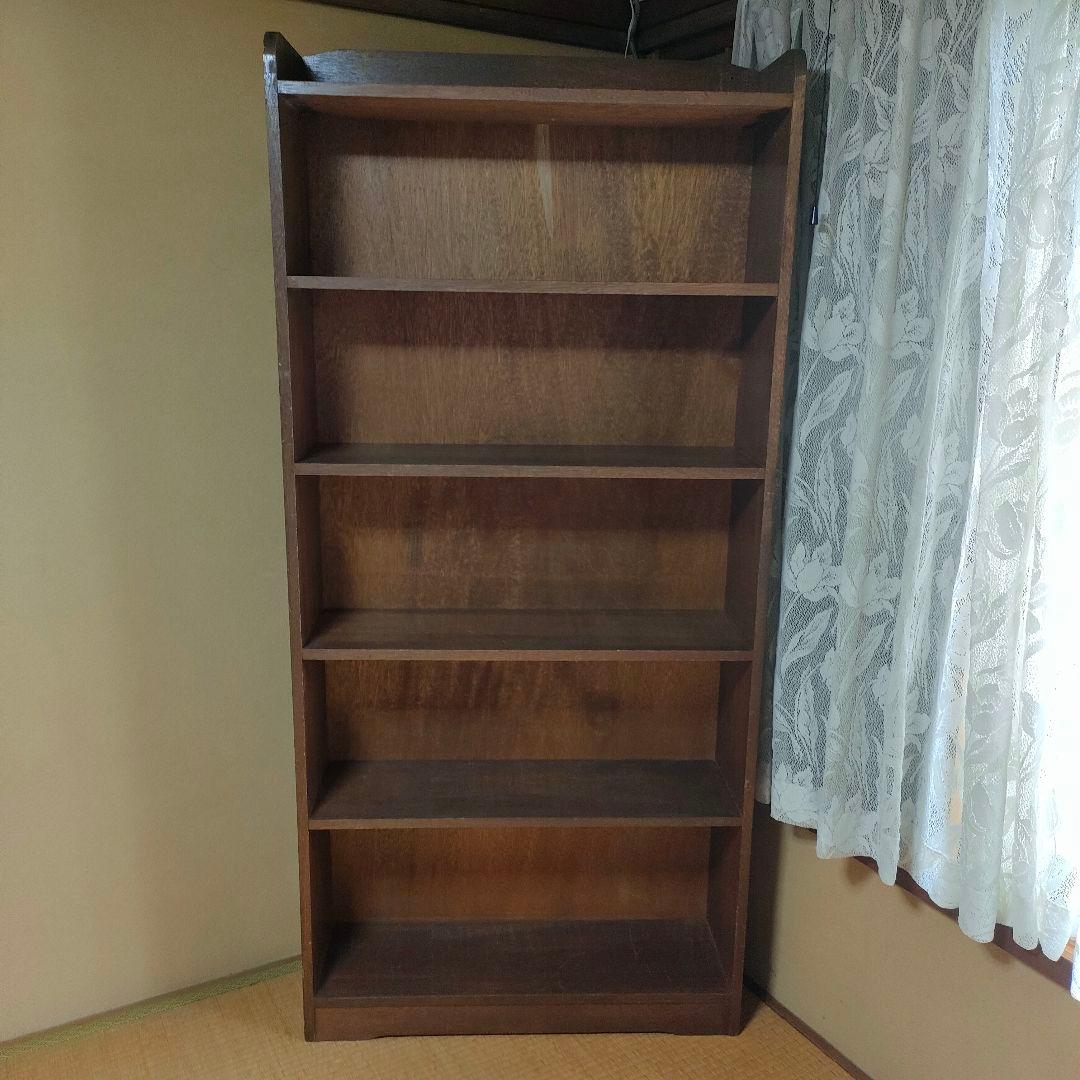 【昭和レトロ】木製 5段本棚 ブラウン オープンラック 木製 ナチュラル 棚 飾り棚 ディスプレイラック S字