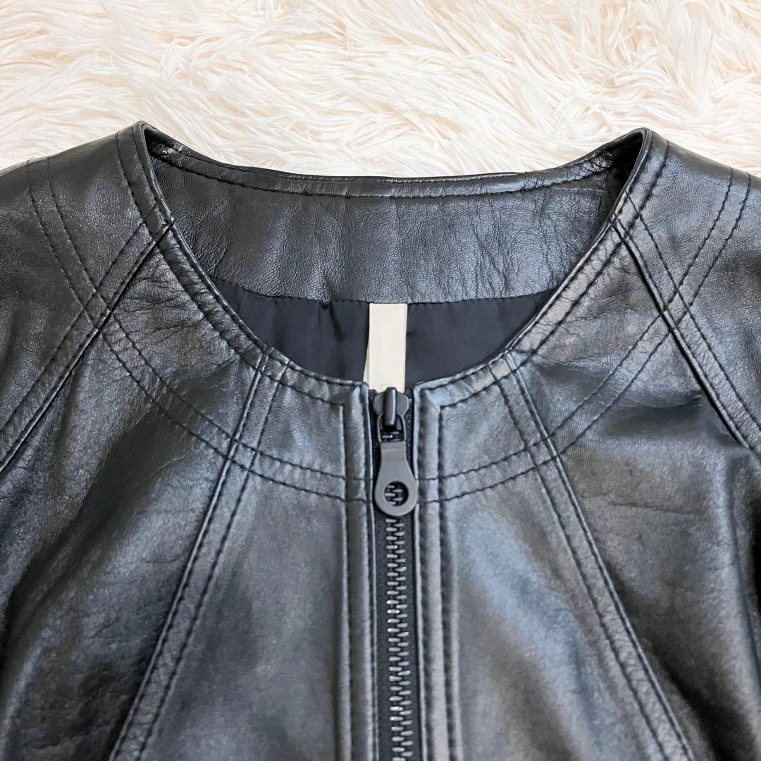 UNTITLED ラムレザージャケット ノーカラー ライダース アンタイトル