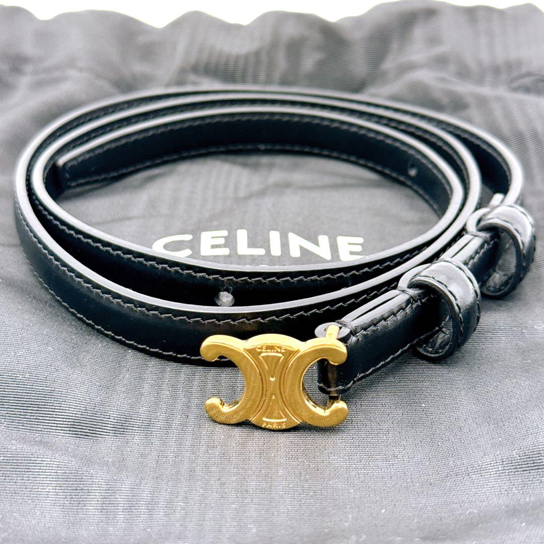 【Y2128K】【極美品】セリーヌ トリオンフ ベルト ブラック レザー ミディアム トリオンフ ベルト PVC レザー ブラック ブラウン セリーヌ