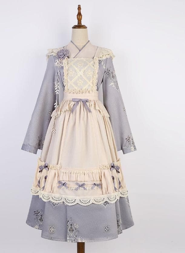 N*e様 【訳アリ】和ロリ　レトロラベンダーロングエプロンワンピース　セットアッ レトロラベンダーロングエプロンワンピース | Maiden's Rêve