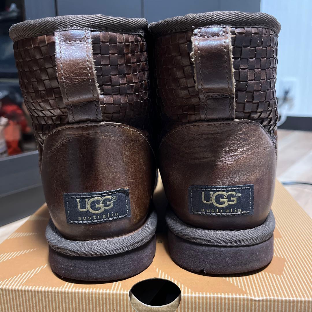 UGG ブラウン 編み込み ムートンブーツ クラッシックミニウーブン
