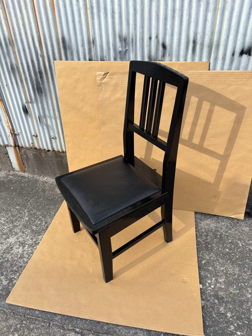 美品　背もたれ付ピアノ椅子　足部フェルト付き　黒い座面③ no5b-main.jpg