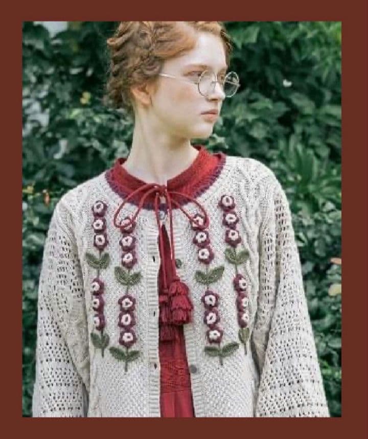 TSUHARUかぎ針お花モチーフ付きニットカーディガン新品 - メルカリ