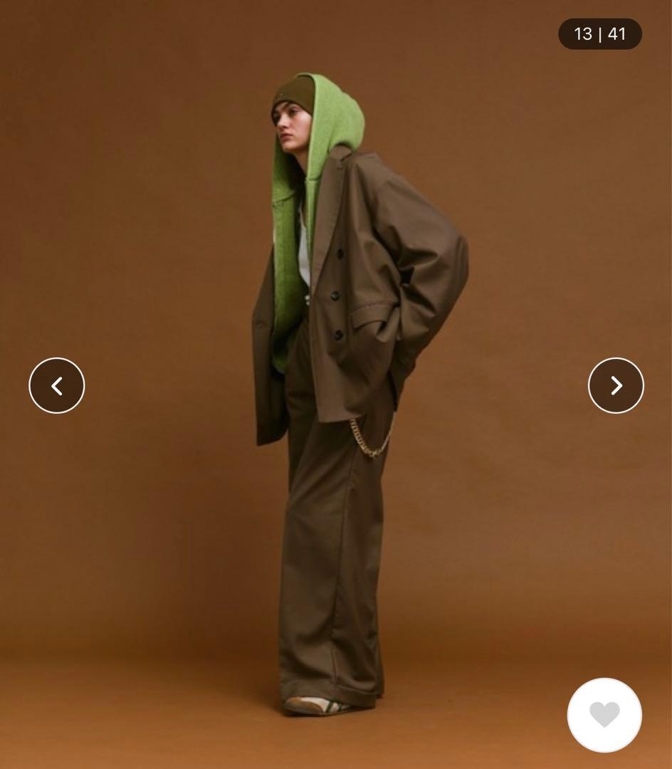 新品】【1】soerte ウールニットダブルジップフーディー グリーン