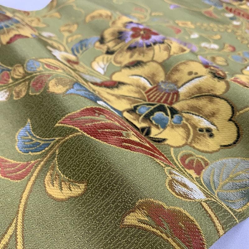 509my57◇辻が花 オリエンタルな色調 オリーブグリーン 六通 袋帯◇美