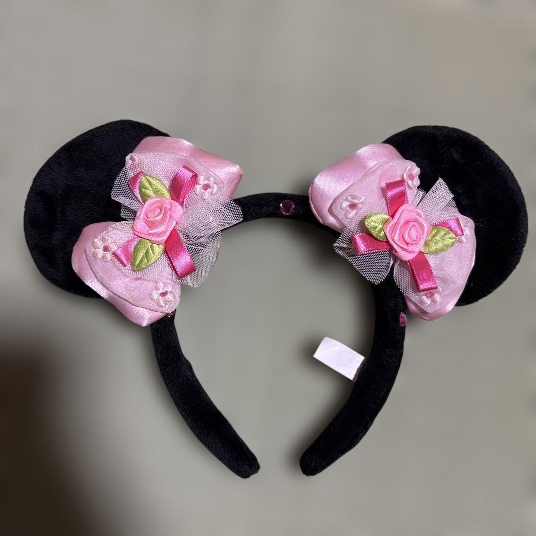 ディズニー ミニー 薔薇 シフォン リボン カチューシャ ピンク バラ