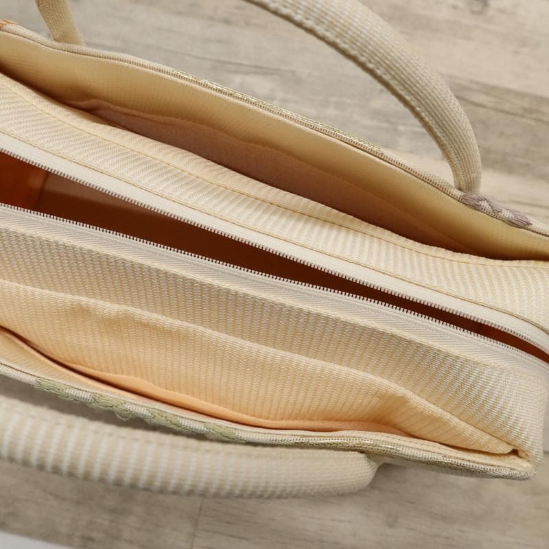 《和装バッグ◆利休バッグ■ベージュ系■有栖川と鹿刺繍＊着物♪和装Z7-20》