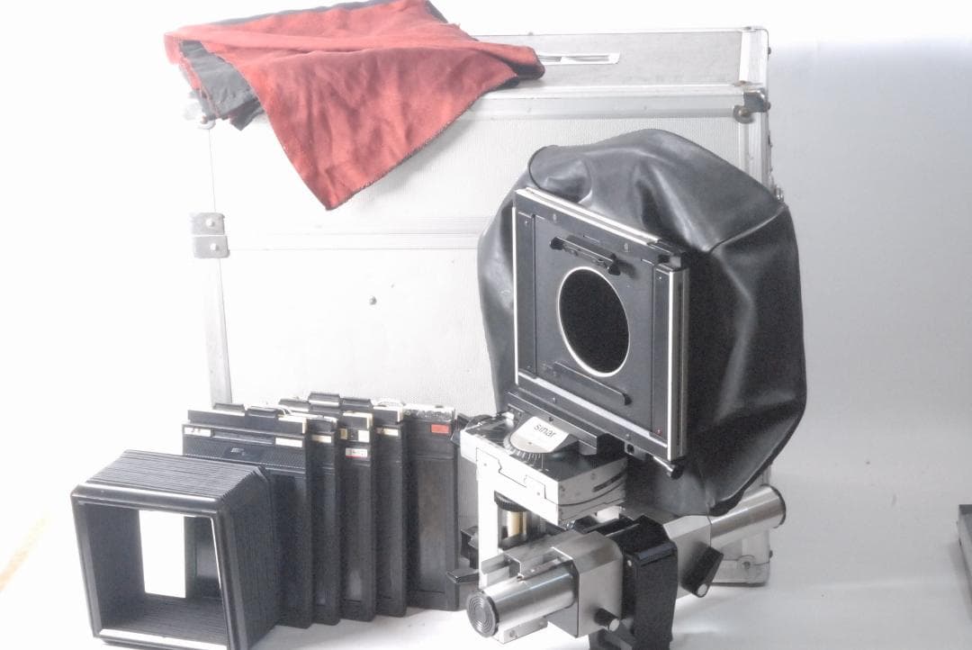 ジナーp 4x5・フィルムホルダー・袋蛇腹・大判カメラ ケース付き良品 ジナー ジナー ジナーP 4X5 蛇腹フード・延長レールセット カメラの