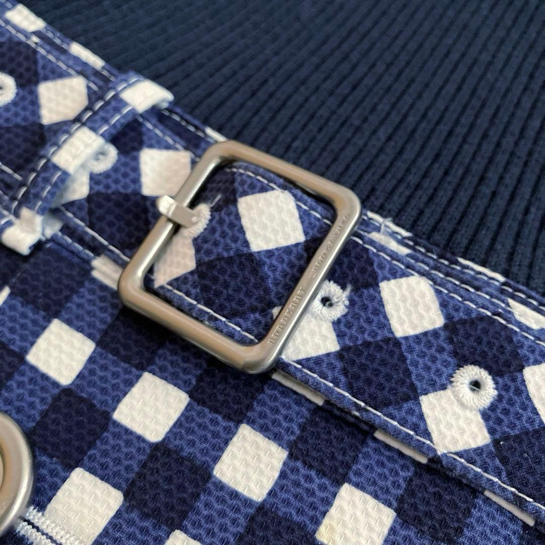 バーバリーブルーレーベル 五分袖 ワンピース ベルト付き チェック 紺