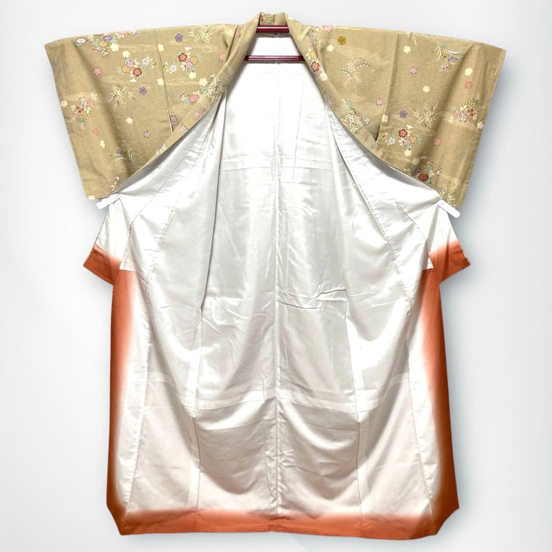 美品✨】東レシルック 洗える着物 小紋 四季草花 くすみの黄 トール