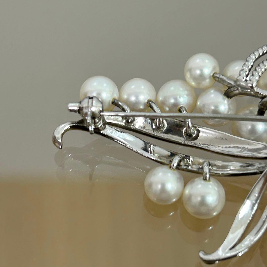 ミキモト アコヤ本真珠 11粒 パール ブローチ silver シルバー リボン