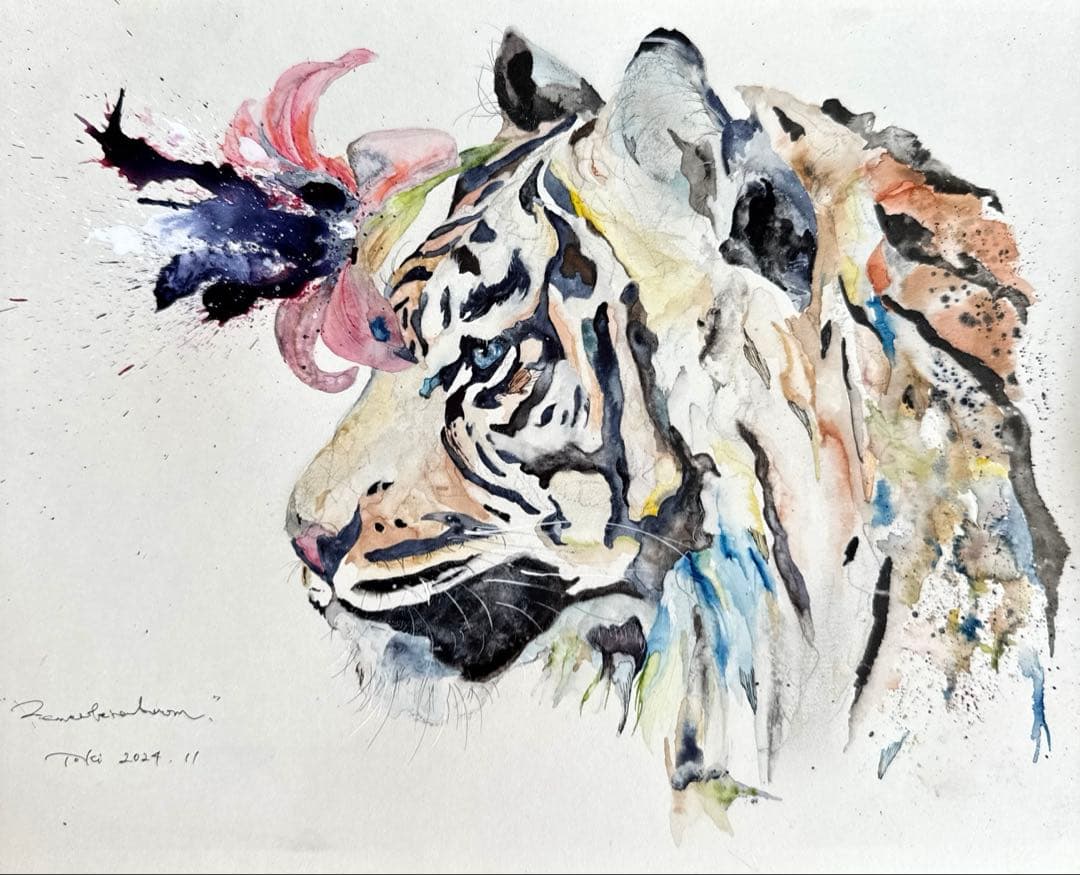 な*な様 虎 トラ 猫 残響 ムラサキ 原画 1点物 (2024年11月) な*な様 虎 トラ 猫 残響 ムラサキ 原画 1点物 (2024年11