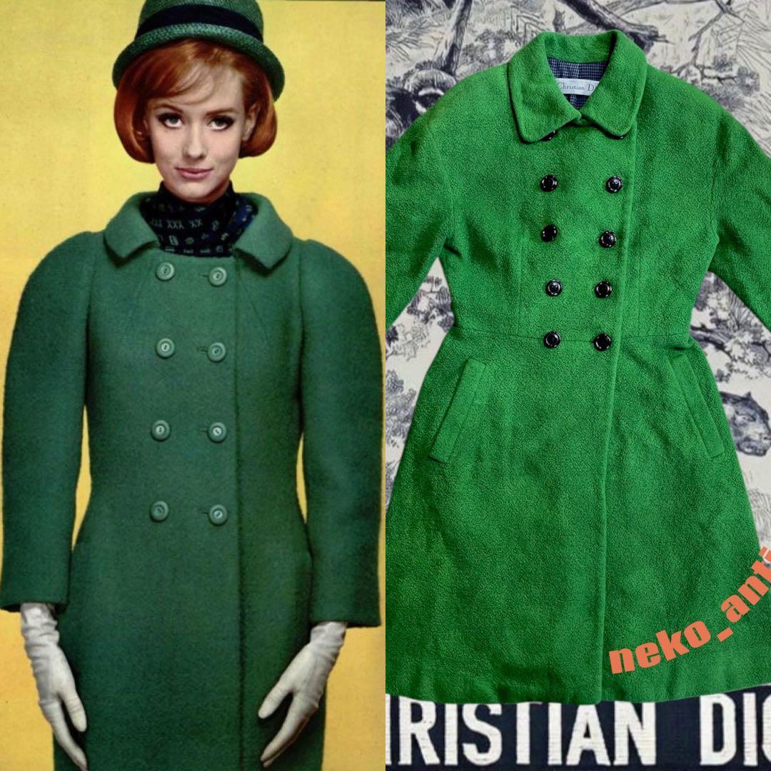貴重希少クリスチャンディオールDior ウールツイード丸襟プリーツコートグリーン 貴重希少クリスチャンディオールDior ウールツイード丸襟プリーツ