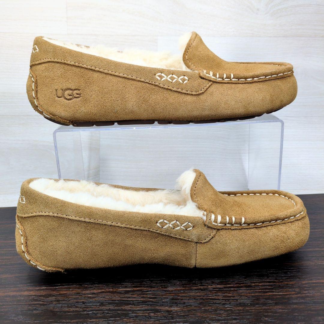 UGG 25.0cm ブラウン スエード モカシン ボア 秋冬 S557