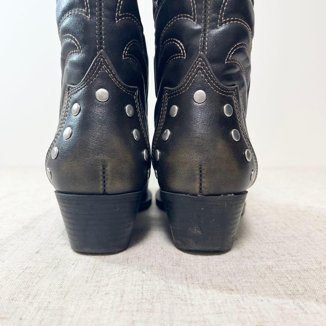 極美品☆ZARA ウエスタン カウボーイ ブーツ スタッズ サイドジップ 38