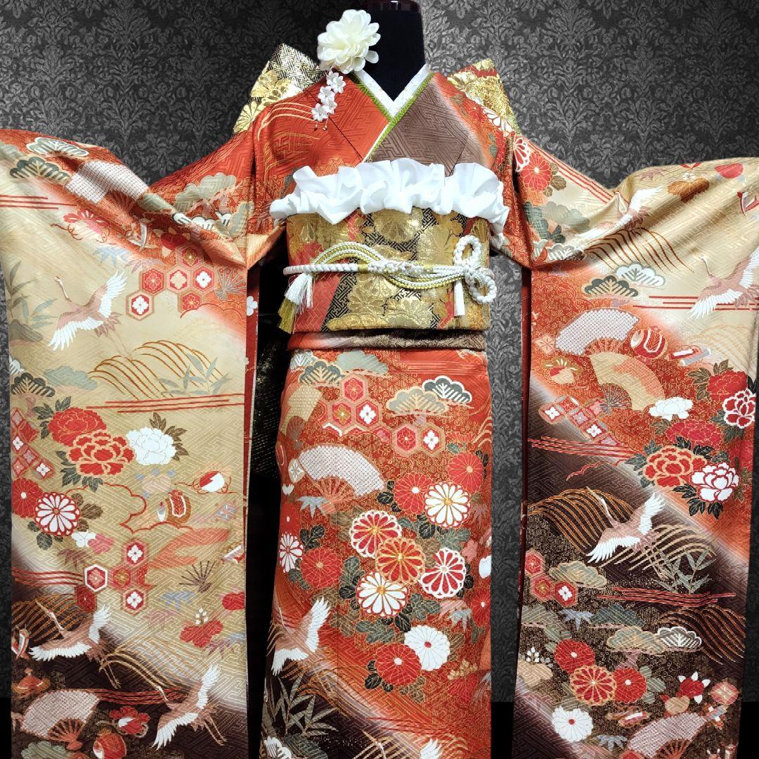 振袖フルセット(6点)・鈴乃屋・金彩加工・金駒刺繍・共八掛・正絹