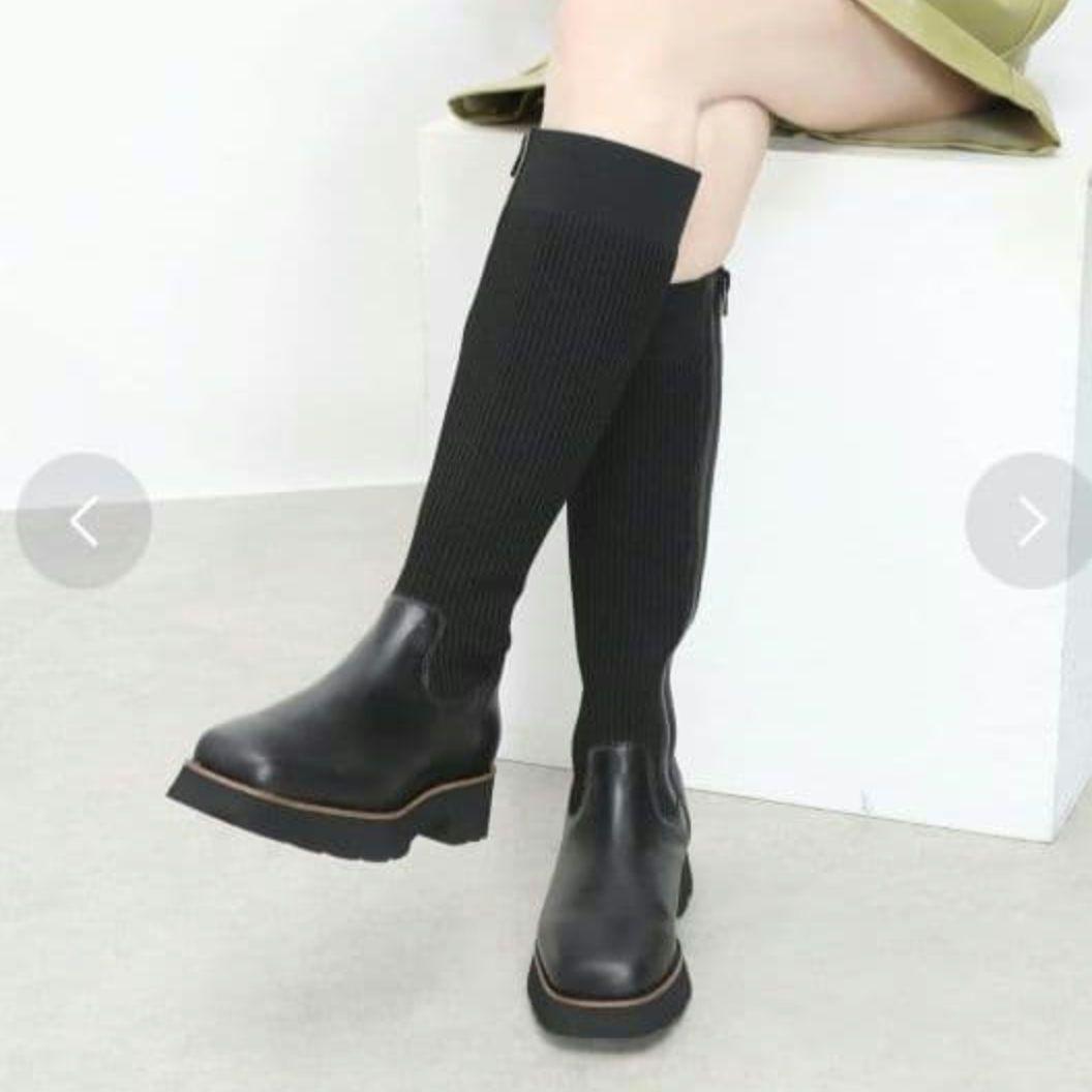 あしながおじさん伸縮性があって履きやすい厚底ソックスロングブーツ