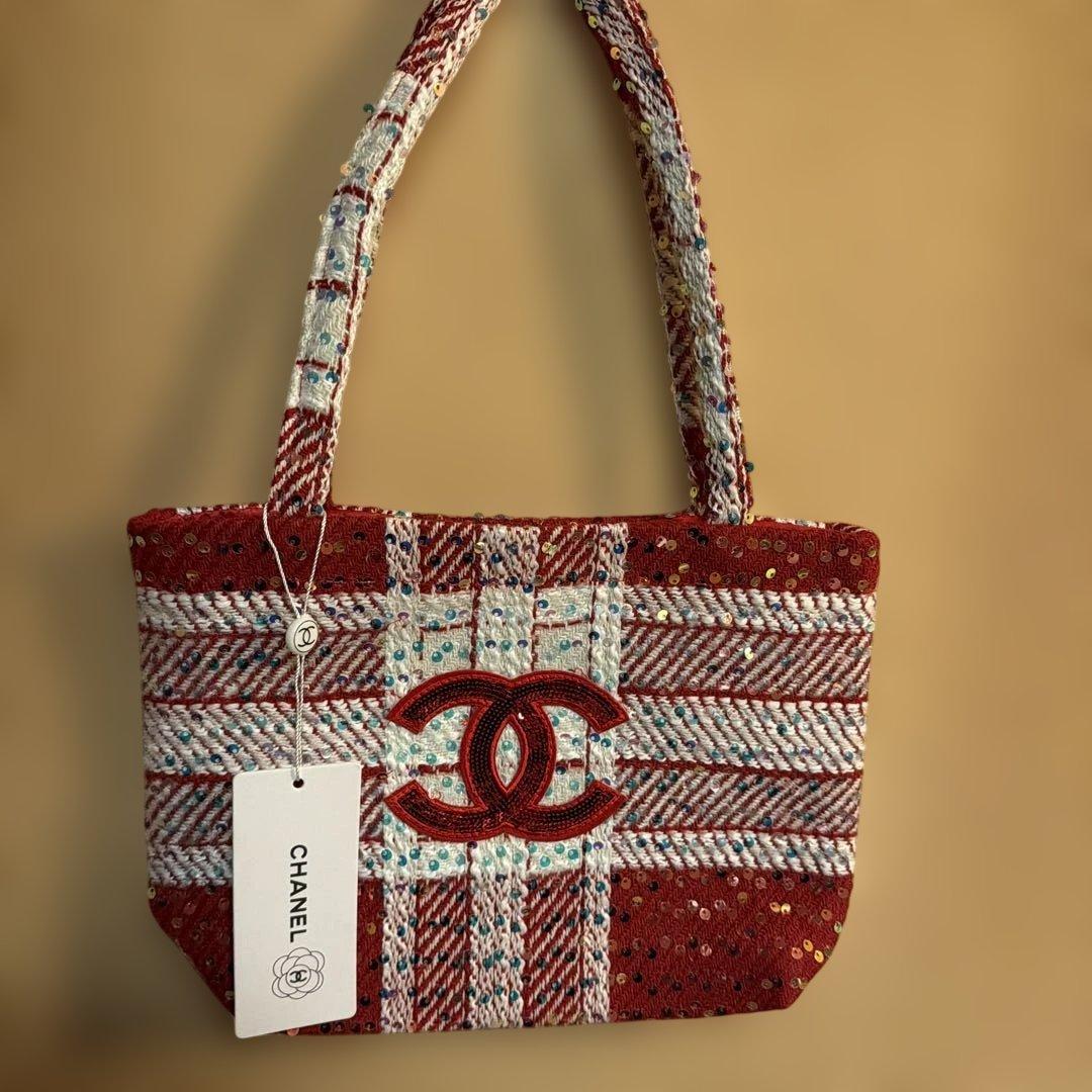 CHANEL】ツイードスパンコール トートバッグ レッド ノベルティ新品未