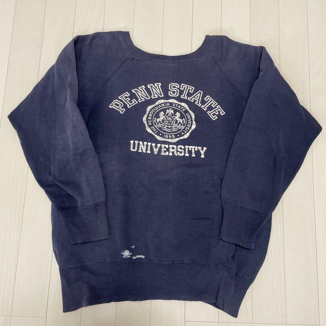 60sヴィンテージスウェット茄子紺 フロッキープリント ペンステイト