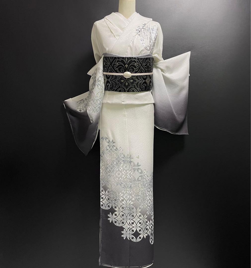 新作 和田光正【特選京金彩友禅暈し染訪問着◇七宝】白 グレー