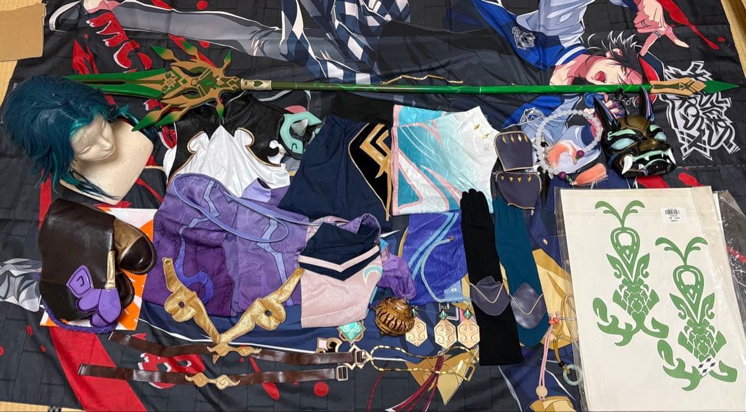 三分妄想　原神　魈　コスプレ　ウィッグ　衣装　靴　タトゥー　武器　Mサイズ 三分妄想 原神 魈 コスプレ ウィッグ 衣装 靴 タトゥー 武器 Mサイズ