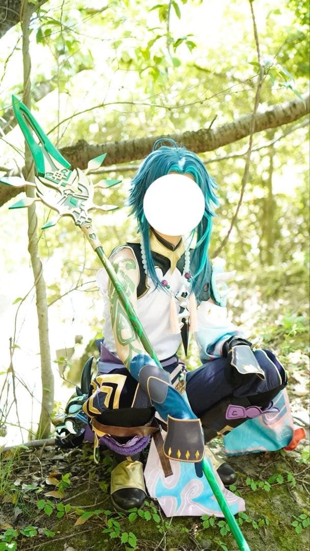 三分妄想 原神 魈 コスプレ ウィッグ 衣装 靴 タトゥー 武器 Mサイズ