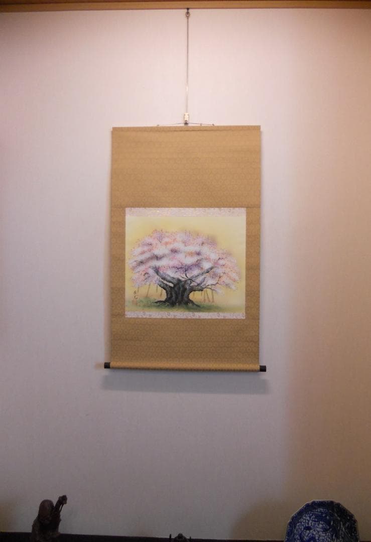 掛け軸 永縄雅光 淡墨桜 絹本 希少 軸装 茶道具 掛軸 美品 です