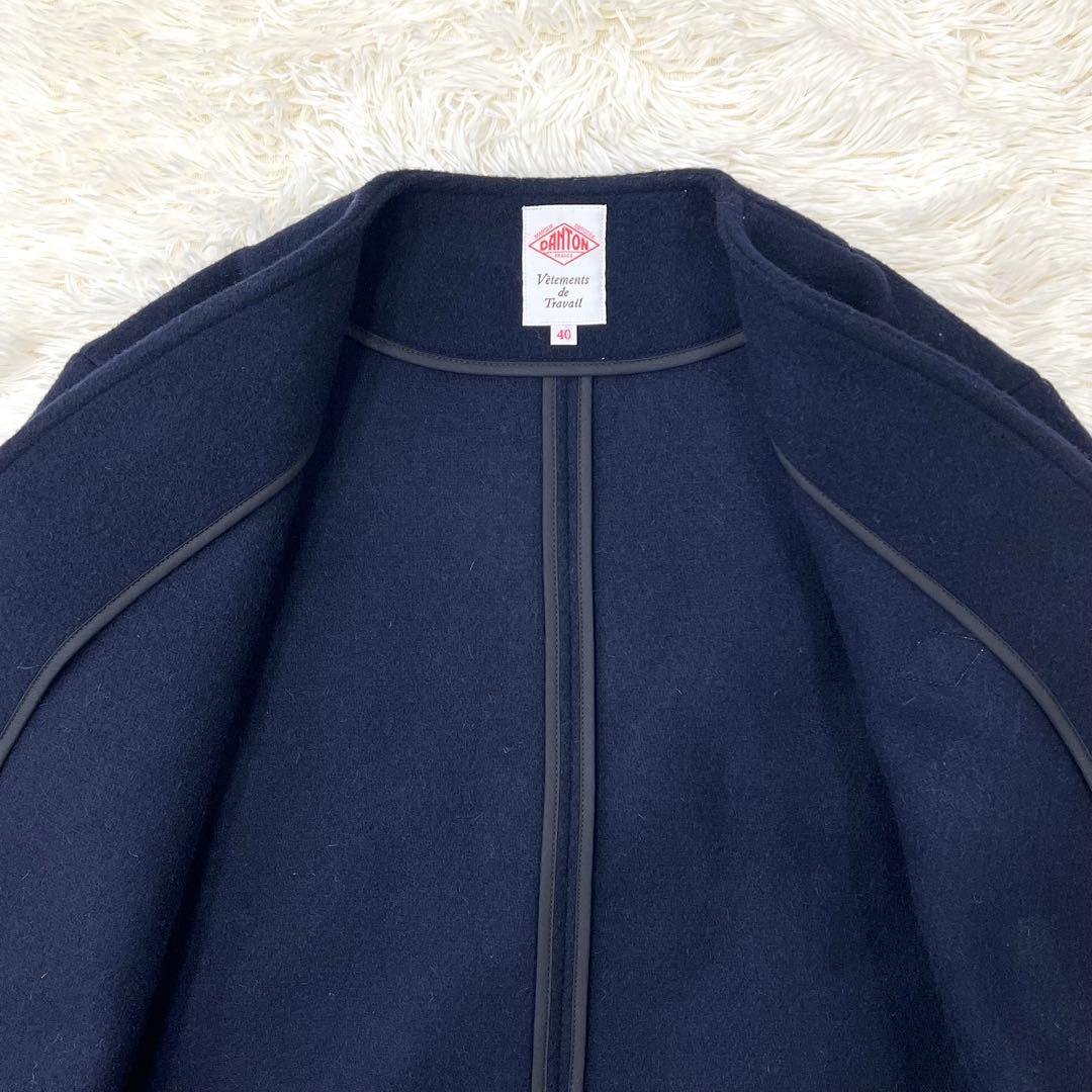 ダントン】 ウールモッサ Vネック ノーカラー ジャケット 40 ネイビー