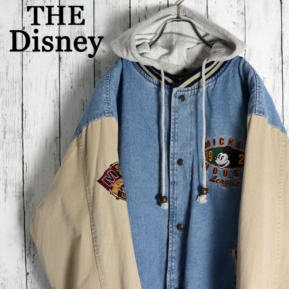 90s DISNEY ミッキーマウス 背中ビッグ刺繍 デニム スタジャン Y2K
