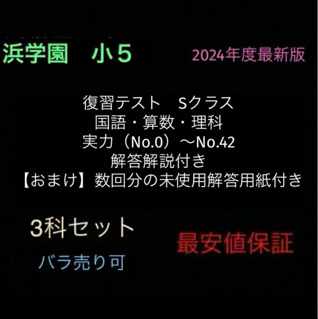 浜学園　小5　国算理　Sクラス　復習テスト　2024年度最新版1年分　解答解説付 浜学園 2024年度 小5 Sクラス 復習テスト国語 算数 理科 社会 解答