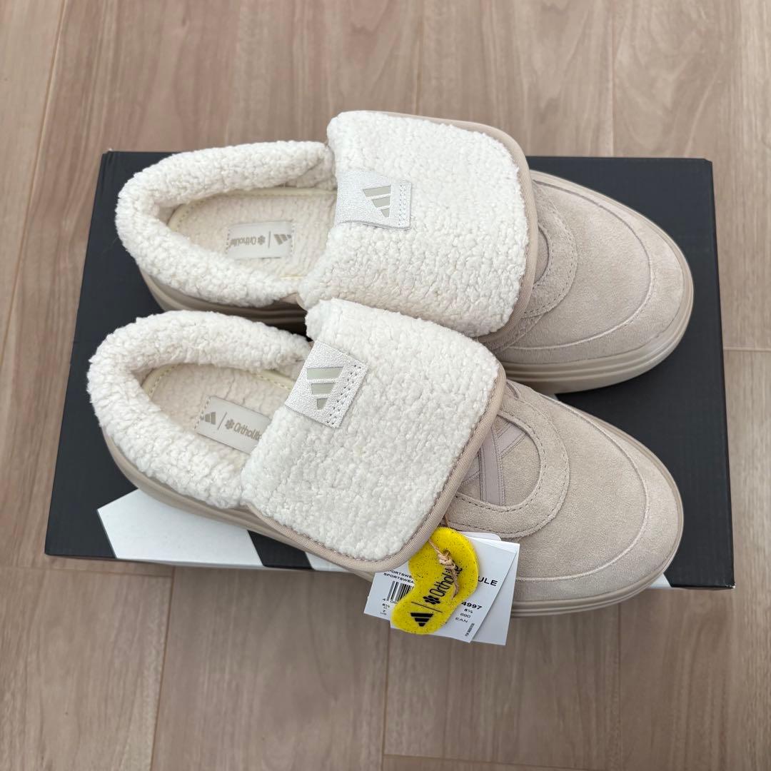 韓国限定】adidas アディダス24㎝ ボア付き クロッグサンダル ベージュ