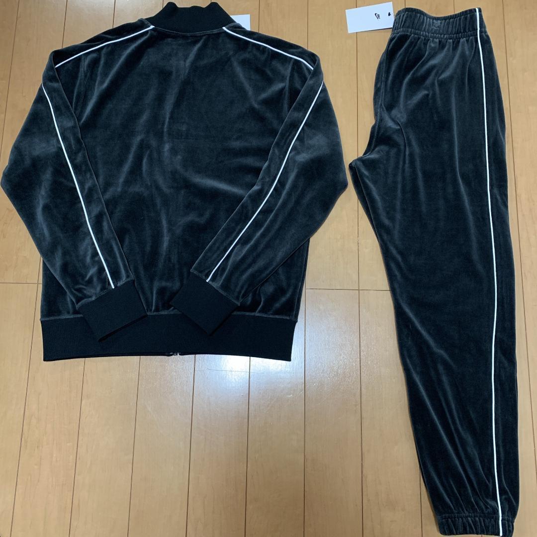 新品NIKEナイキSWOOSH刺繍ベロアジャージ上下セットLメンズBLACK