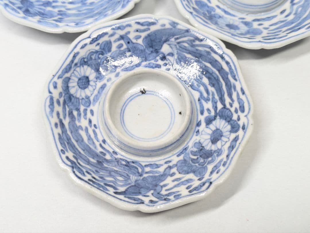 鳳樹軒 文平 造 染付 鳳凰花唐草文 輪花形 盃台 六客 酒器 - メルカリ