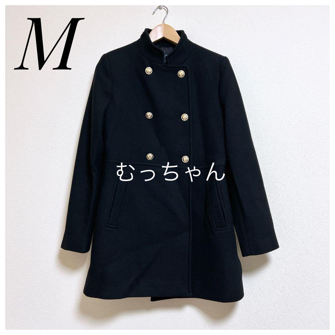美品】ZARA ダブルブレスト ハイネック ウール コート 金ボタン M