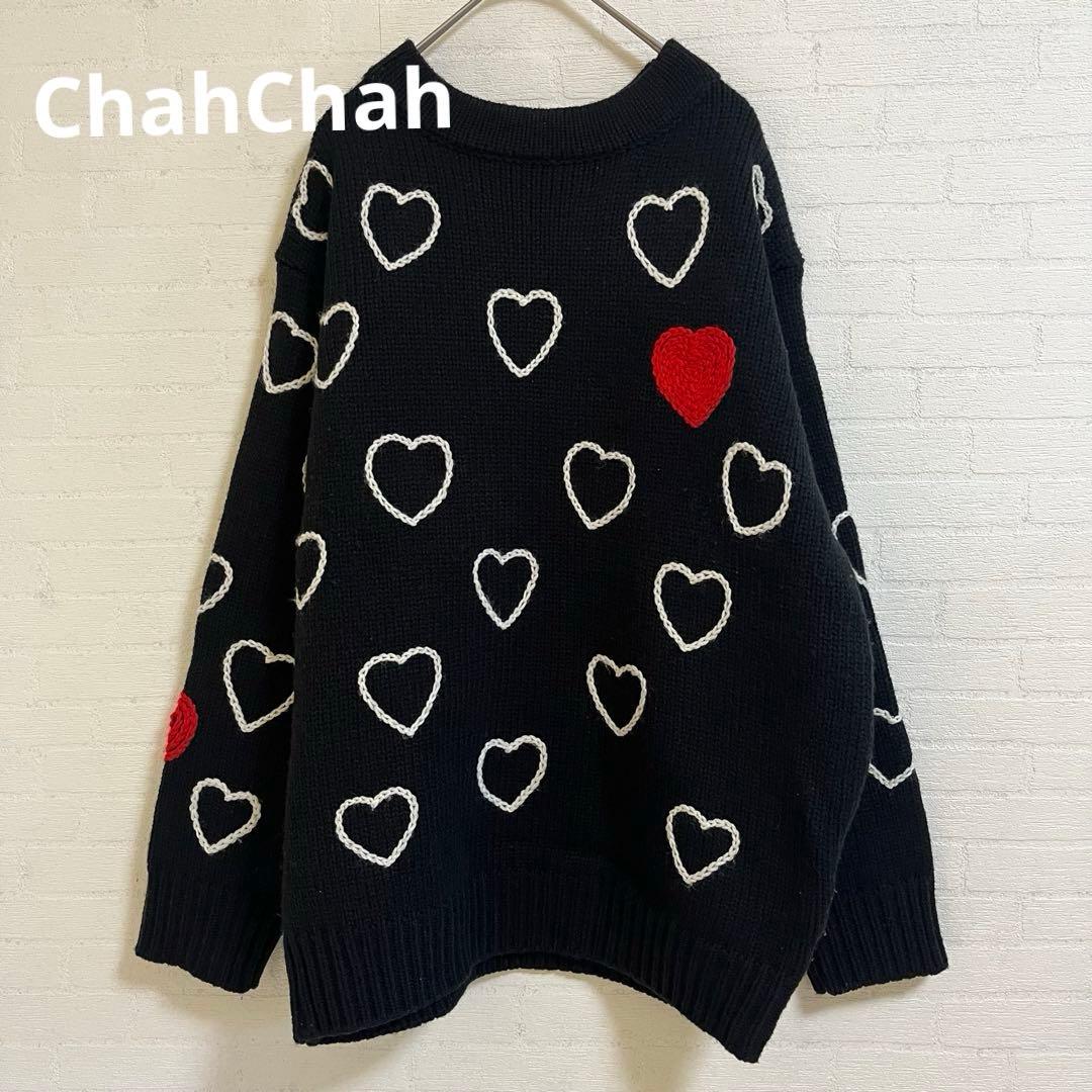 ChahChah ハッピーハートフル ハンドエンブロイダリーニット　男女兼用 CC HAPPY HEARTFULL ROLL NECK KNIT -BLACK- | ChahChah | 公式通販
