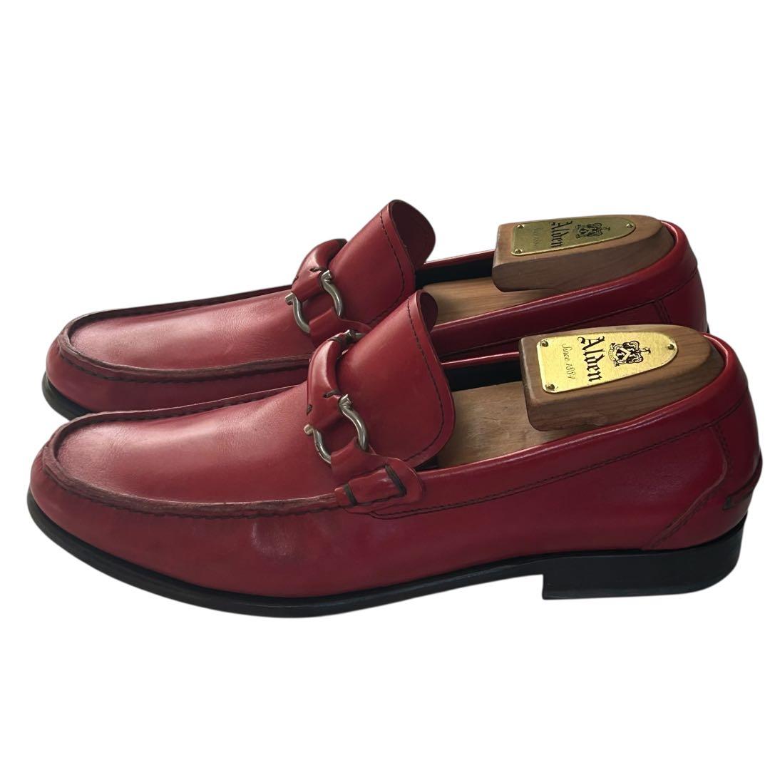 美品 希少カラーフェラガモ ガンチーニローファー レッド 25.5cm